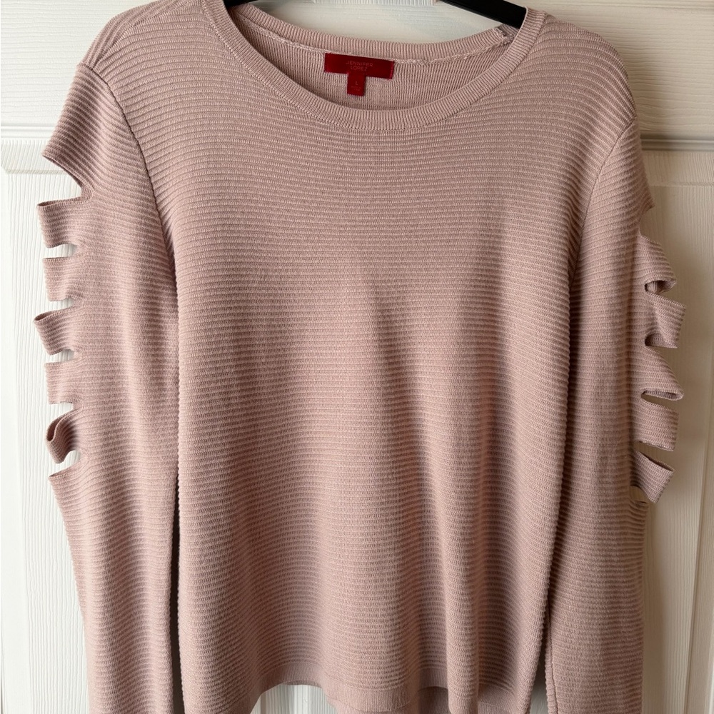 Jennifer Lopez Blush Pink Cut-Out Sleeve Sweatshirt